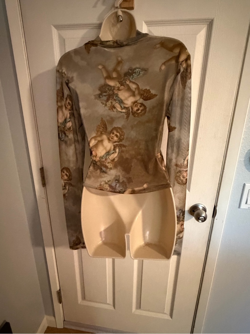 Renaissance Cherub Angel Mesh Long Sleeve Mock Neck Top
